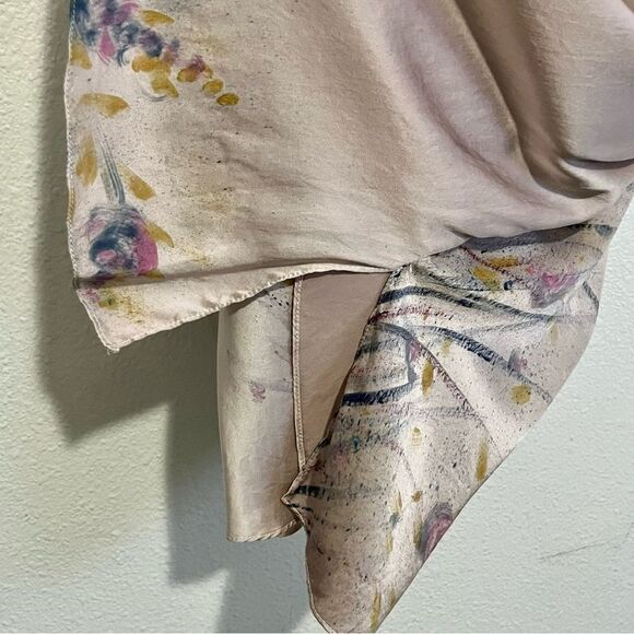 Boho 100% Silk Pink Scoop Neck Fairy Butterfly Sleeve Asymmetrical Mini Dress XS - Picture 7 of 15